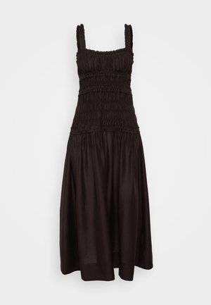 Tory Burch SMOCKED MIDI DRESS - Accessoire de plage - deep chocolate
