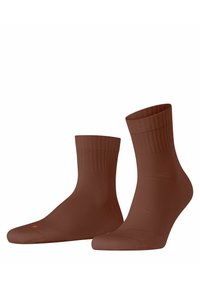 Brązowe skarpetki z prążkowanym ściągaczem, gładką teksturą i klasycznym krojem do kostek, z subtelnym logo w kontrastowym kolorze.
