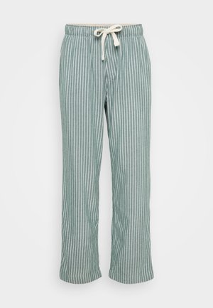 Pantalons de pyjama rayés vert clair avec taille à cordon. Fabriqués en tissu respirant, dotés de rayures verticales et d'une coupe décontractée.