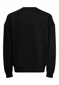 Felpa nera con collo rotondo, maniche lunghe e polsini e orlo a costine. Tessuto morbido, senza motivi o disegni visibili.