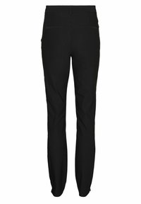 Pantalones negros con un diseño ajustado, que cuentan con dos bolsillos traseros, una textura suave y piernas entalladas para un aspecto aerodinámico.