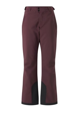 Bordeauxfarbene Skihose mit wasserabweisender Beschichtung, Zwei-Knopf-Bund und schwarzen Akzenten an den unteren Beinen für Langlebigkeit. Gerades Bein-Design, minimale Nähte.