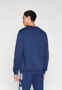 Μπλε σκούρο φούτερ με στρογγυλή λαιμόκοψη, μακριά μανίκια και ριμπ μανσέτες, με ομαλή υφή και χωρίς ορατά σχέδια ή διακοσμητικά.