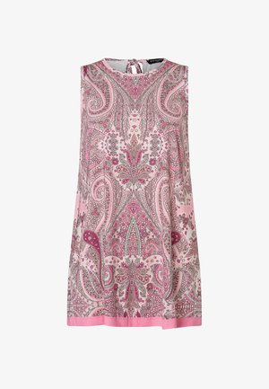 Ärmellose Tunika mit Paisleymuster in Rosa- und Grautönen, mit Rundhalsausschnitt und einer Bindeschleife im Rücken. Glatte Stoffqualität.