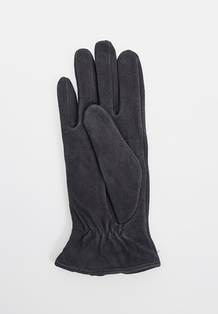 Schwarze Handschuhe mit einer weichen, glatten Textur und einem eng anliegenden Handgelenk. Die Handfläche verfügt über einen separaten Bereich für besseren Grip.