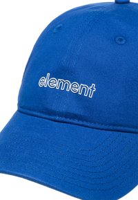 Cappellino da baseball blu realizzato in cotone, con visiera curva, dettagli cuciti e logo "element" ricamato in bianco sul davanti.