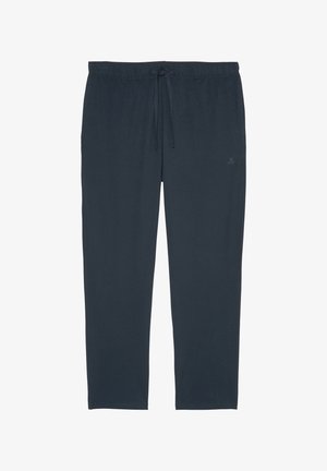 Donkerblauwe sweatpants van zachte stof, met een elastische tailleband met trekkoord en een discreet logo aan de voorkant.