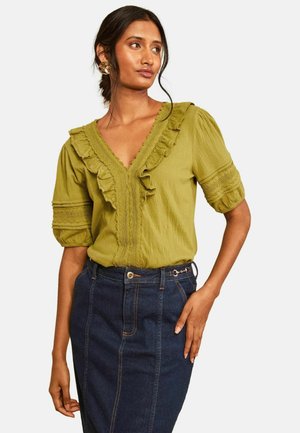 Love & Roses, REGULAR FIT - TEXTURED V NECK LACE TRIM TOP - Pluus - olive green