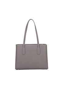 Sac fourre-tout synthétique gris avec deux longues poignées, forme rectangulaire, surface texturée et détails de couture subtils le long des bords.
