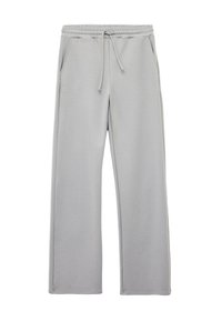 Lys grå sweatpants lavet af blødt stof med elastisk talje og snor. Har to sidelommer og brede, lige ben.