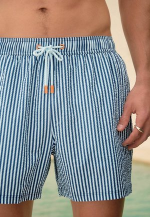 Next, REGULAR FIT - PRINTED SEERSUCKER STRIPE 5{DQ} SWIM SHORTS . - Badeshorts - navy blue graphic