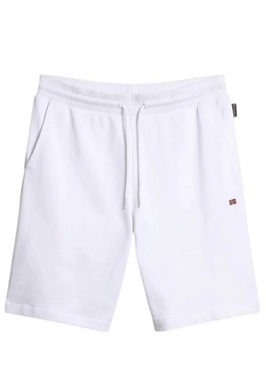 Pantaloncini bianchi fino al ginocchio con vita elasticizzata, coulisse, tasche laterali e una piccola bandiera ricamata sulla gamba destra.