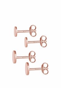 Pendientes de studs en oro rosa que presentan un diseño de disco redondo con una textura suave y una marca clara de 925 en el vástago. Incluye cuatro pares.