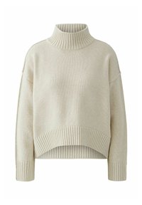 Crème kleurige coltrui met een cropped, relaxed fit, voorzien van geribbelde manchetten en zoom, gemaakt van een zachte gebreide stof.
