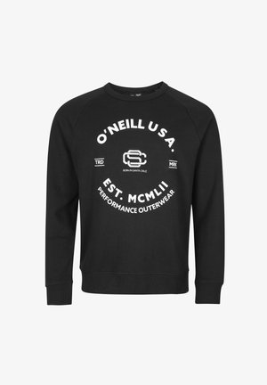 Zwart sweatshirt met lange mouwen en witte tekst "O'NEILL U.S.A. EST. MCMLII PERFORMANCE OUTERWEAR" en logo in het midden aan de voorkant.