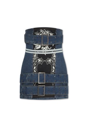 Ed Hardy, WOMENS CLIMBING ROSE DENIM BIKER DRESS - Robe en jean - blue black
