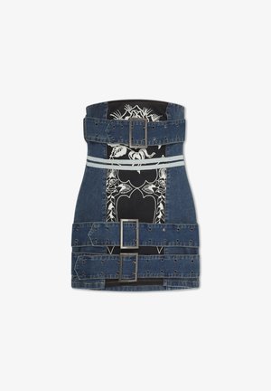 Ed Hardy, WOMENS CLIMBING ROSE DENIM BIKER DRESS - Robe en jean - blue black