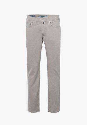 Grau Baumwollmischung-Chinos mit Slim-Fit, fünf Taschen und Reißverschluss. Verfügt über feine Nähte und Metallbeschläge.