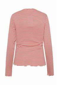 Langarmshirt mit rot-weißem Streifenmuster, aus weichem Material gefertigt, mit einem runden Ausschnitt und einem welligen Saum.