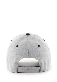 Gray cap with a textured fabric, black accents, adjustable strap, and six ventilation holes. Flat visor and round top button.