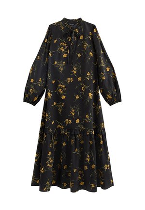 BOTANICAL CREPE SMOCK MIDI - Vestido informal - black pattern