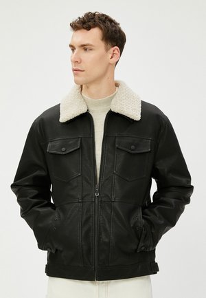 NECK DETAIL ZIPPER POCKET - Chaqueta de cuero sintético - black