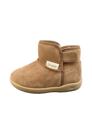 Sterntaler, UNI MIT KLETTVERSCHLUSS TEDDYFLAUSCH LOGO UND RUTSCHFESTE SOHLE UNISEX - Baby shoes - braun mel