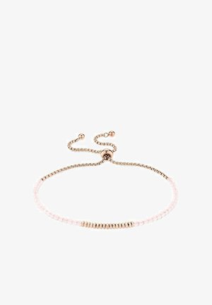 Justerbar halskæde med en række af lyserøde perler og metalliske guld accenter, med et kædedesign for et moderne look.