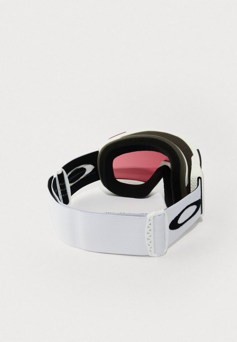 Witte skibril met een zwart en grijs strap, voorzien van roze lenzen en een zachte schuiminterieur voor comfort. Verstelbare strap met merk logo.