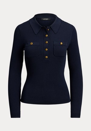 Lauren Ralph Lauren, RIB KNIT LONG SLEEVE POLO - Strickpullover - lauren navy