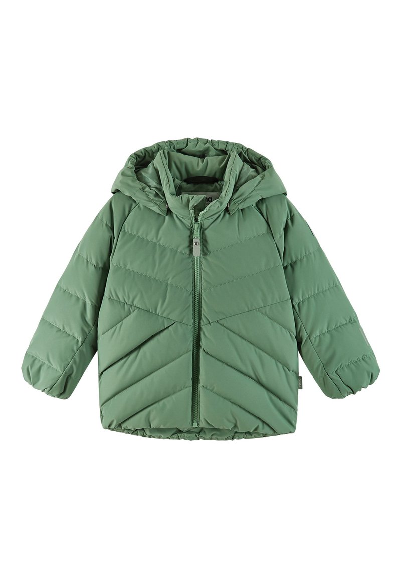 Jachetă verde căptușită cu glugă, cu închidere prin fermoar, model cu cusături în formă de zigzag și manșete și tiv elastic pentru o fit strâns.