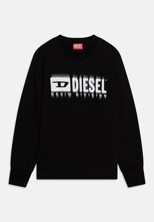 Felpa nera in cotone, con un logo Diesel bianco prominente e un effetto sfumato. I polsini e l'orlo a costine aggiungono texture.