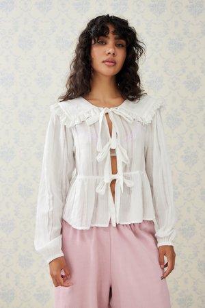 COLLARED TIE UP SHIRT - Blúzka - white