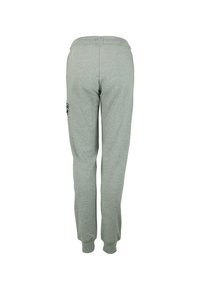 Grijze sweatpants gemaakt van zachte stof, met een elastische tailleband en boorden, en een klein logo detail aan de linkerkant.