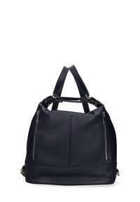 Borsa a mano in pelle blu navy con due cerniere laterali, finitura testurizzata, manici doppi e silhouette strutturata.