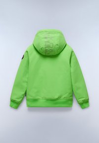 Giacca con cappuccio di un verde brillante, tessuto resistente all'acqua, polsini elasticizzati, grande cappuccio con logo "NAPA", superficie liscia e orlo a costine.