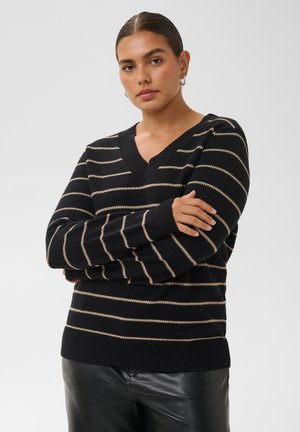 Kaffe Curve, KCARIELLA PULLOVER - Pullover - black desert taupe m stripe