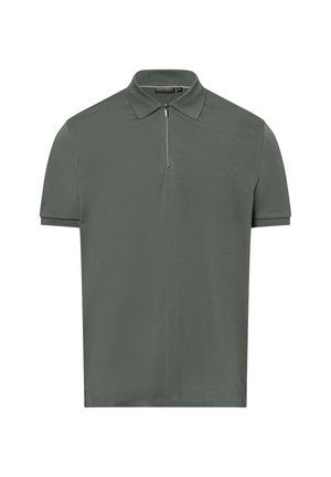 Kurzarm-Poloshirt in Olivgrün, mit Kragen, halber Reißverschluss, weicher Textur und schlichtem Design ohne Muster oder Akzente.