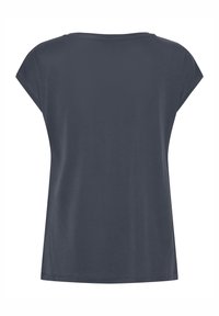 Dunkelgraues kurzärmliges T-Shirt mit lockerer Passform, runder Halslinie und glatter Textur. Keine sichtbaren Muster oder Akzente.