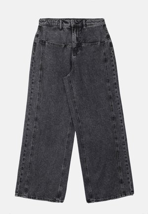 Bredde bein jeans i svart denim, med høy midje, kontraststing og sidelommer. Glatt tekstur med rett snittdesign.