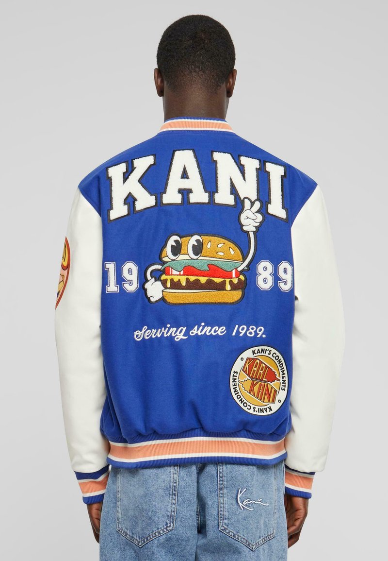 Karl Kani BLOCK PATCH COLLEGE - Bomber tipa jaka - navy offwhite