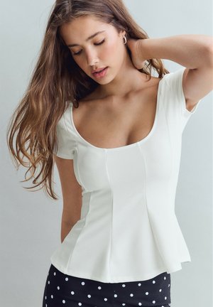 Stradivarius, PEPLUM MINI SLEEVE TOP - T-shirt imprimé - beige