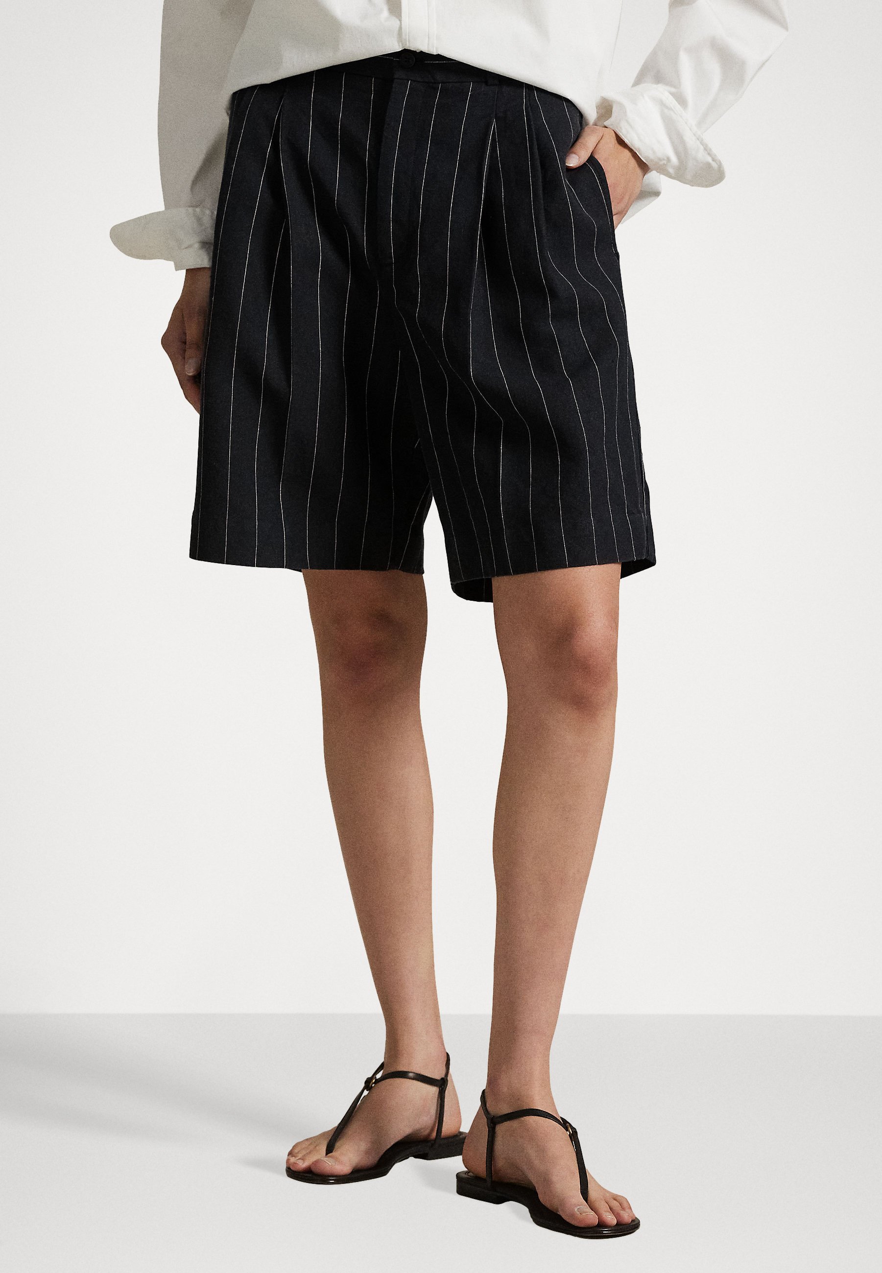 Polo Ralph Lauren LONG PINSTRIPE HEMP SHORT - Šortky - black