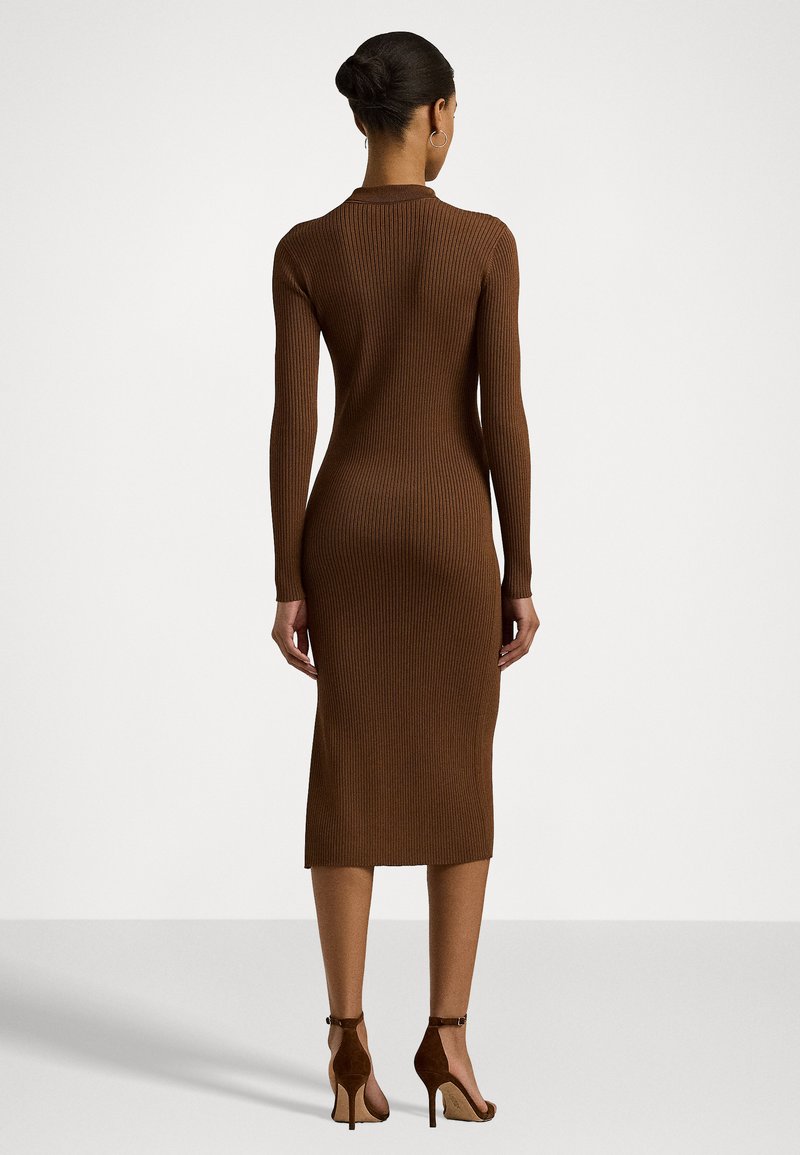 Lauren Ralph Lauren RIB KNIT POLO DRESS - Pulóverruha - dark terracotta