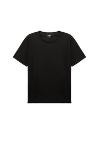 Sort bomulds t-shirt med rund hals og korte ærmer. Simple design, blød tekstur og lige kant uden mønstre eller accenter.