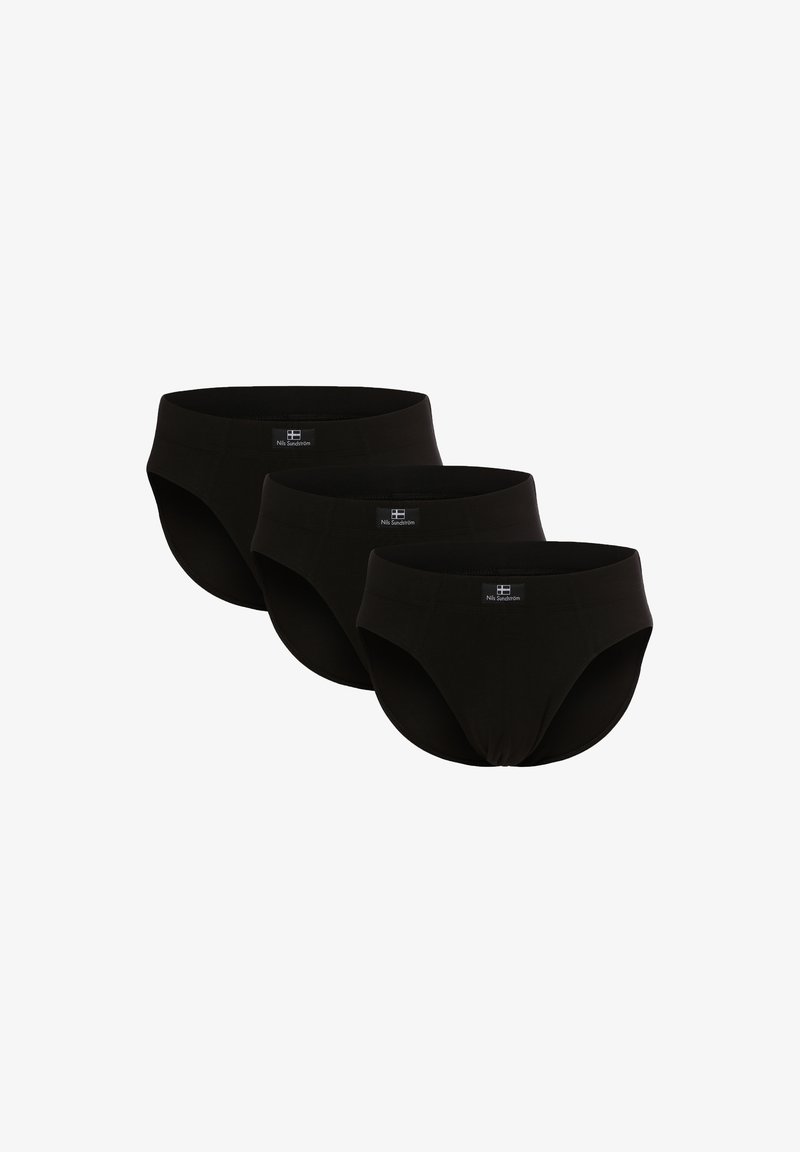 Ensemble de sous-vêtements en coton noir au design de slip classique. Présente une texture lisse et une taille élastique. Le pack contient trois pièces.