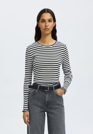 Selected Femme SLFANNA CREW NECK TEE - Langarmshirt - dark sapphire stripes w snow white stripes
