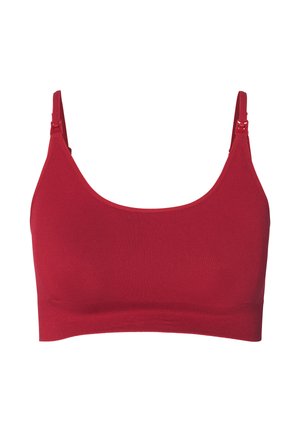 Rotes geripptes Bralette mit dünnen, verstellbaren Trägern, weicher Textur und nahtlosem Design, mit einem breiten Band für Halt.