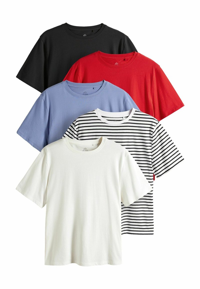 THE SET - RELAXED SHORT SLEEVE 5 PACK - Basic T-shirt - navy blue blue red cream navy white stripe, Enlarge