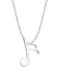 Sølv halskæde med en musiknote vedhæng med en rund base. Glat tekstur med en poleret finish, fastgjort til en kædelforbindelse.